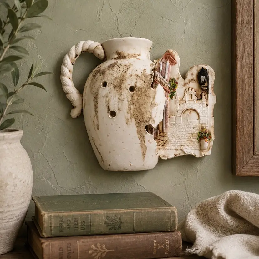 Vintage Spanish Mission Wall Pocket Vase Unique!