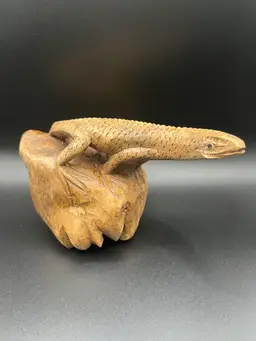 Hand Carved Burl Wood Lizard Sculpture Figure