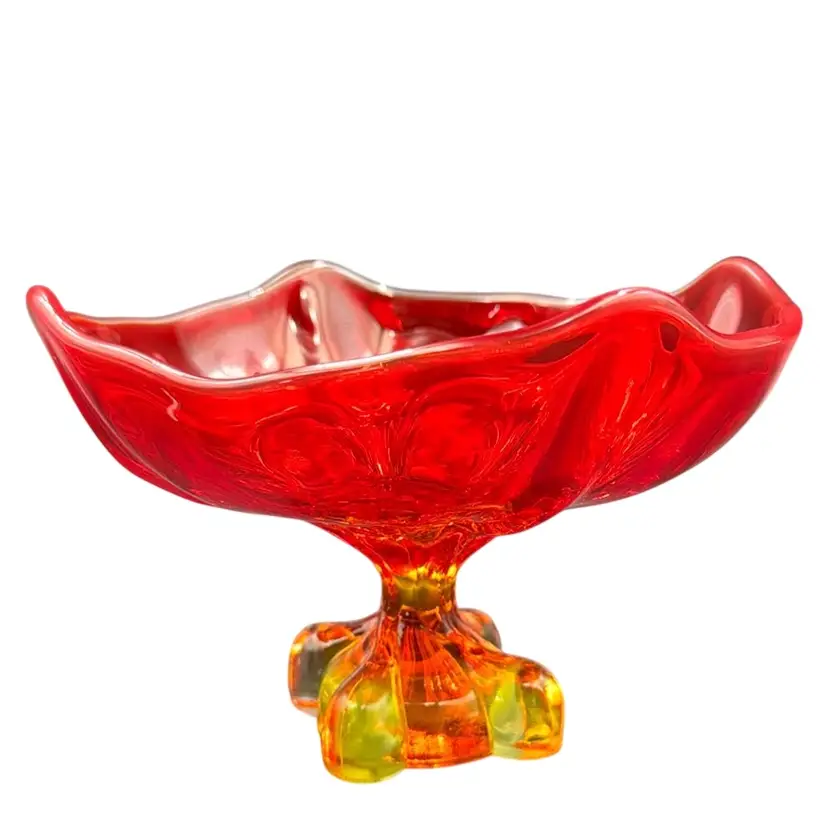 #01 MCM 1960S Viking Compote Epic Square Footing Amberina It Has Glow