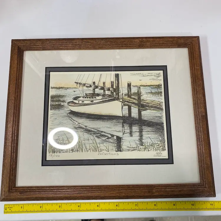 Mike Williams Ink & Color “Reflections” Boat Dock Scene 8x11”