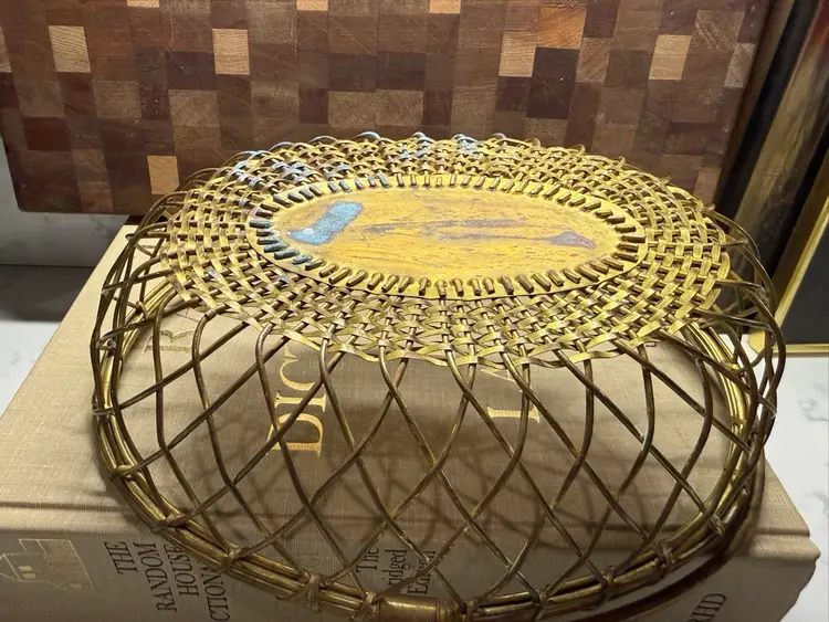 Hand-Woven Braided Brass Wire Basket with Swivel Handle