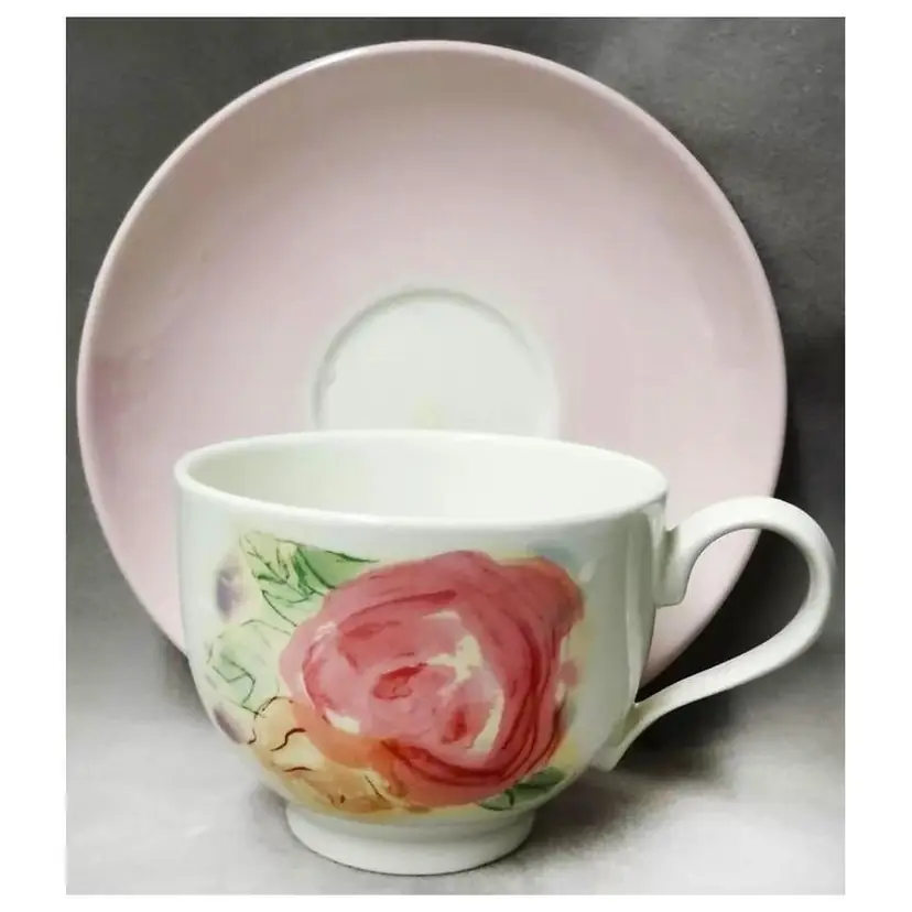 Portmeirion Set of 2 "Amabel Rose" Tea Cups & Saucers, NEW, Made in England