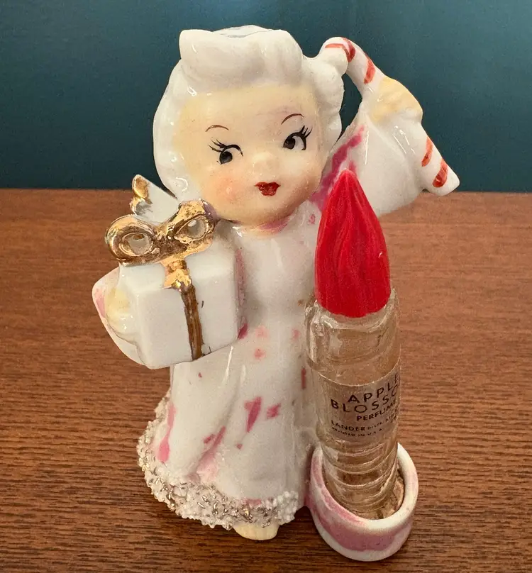 Vintage Lander Perfume Candle Christmas Angel Porcelain Ceramic 4” Japan