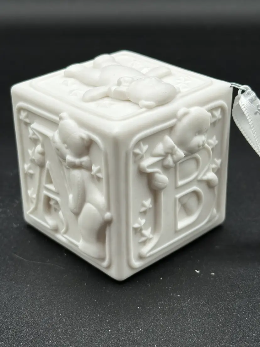 DEPT 56 Baby's 1st Christmas Ornament Bisque Porcelain Baby Block Taiwan Vintage