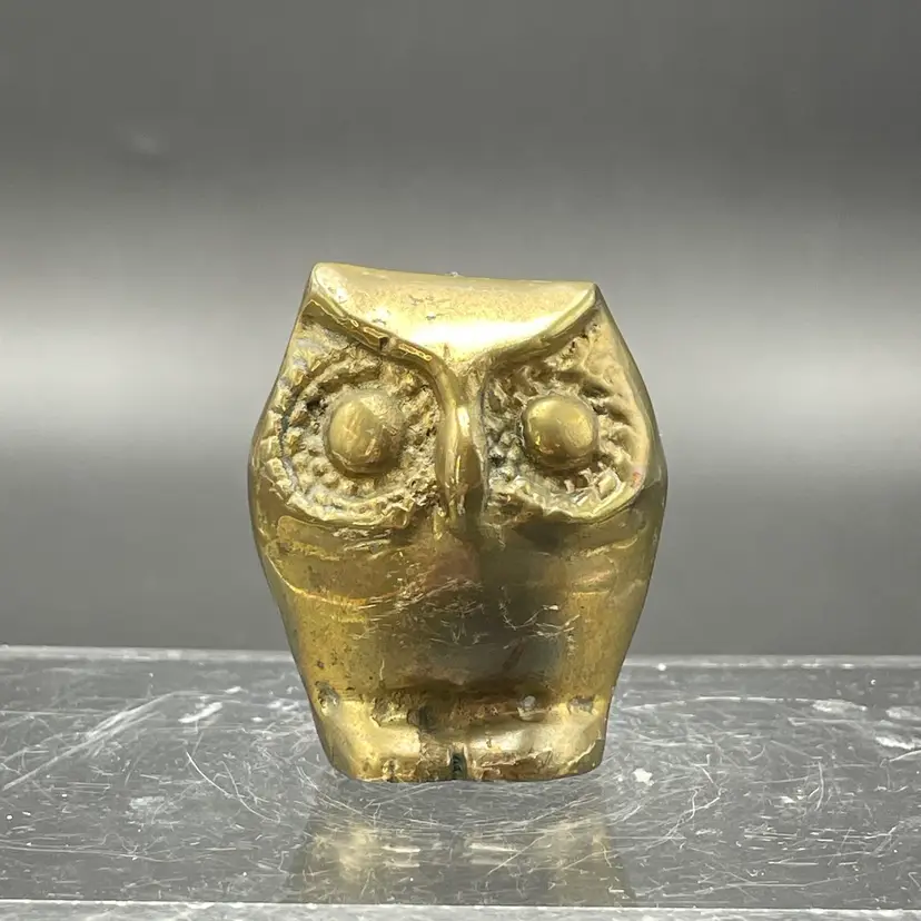 Miniature Brass Owl Bird Figurine Paperweight Fall Halloween Home Decor Vintage