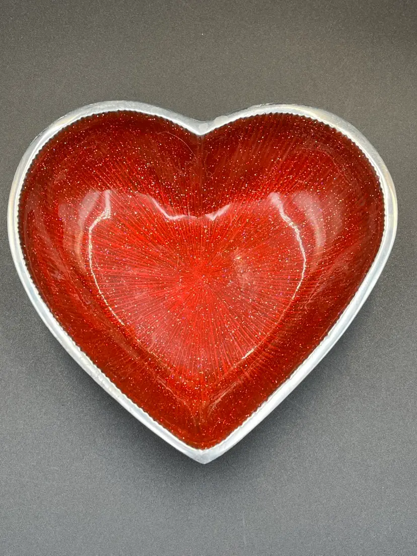 Red- Metal And Glitter Enamel Heart Bowl