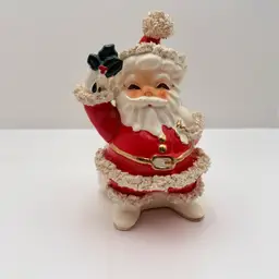 Napco Vintage Ceramic Santa With His Bag And Holly Leaf - As Is