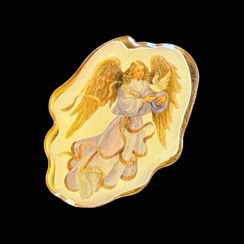 Vintage Small Guardian Angel With Dove Lapel Pin 