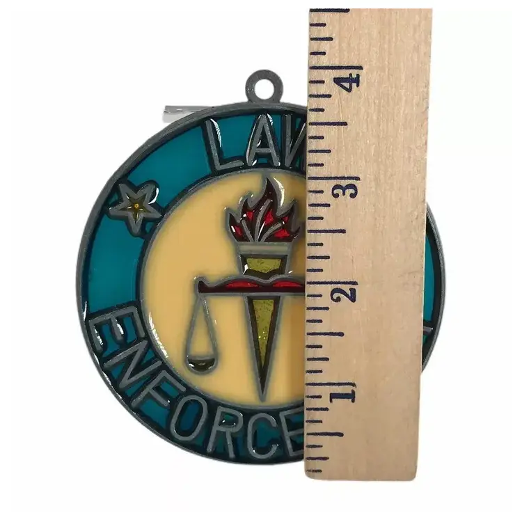 Vintage Stained Glass Suncatcher Law Enforcement Hanging Ornament Stars Emblem