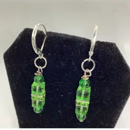 #01 - Swarovski Crystal 925 Green Square Earrings O O A K Made By Me