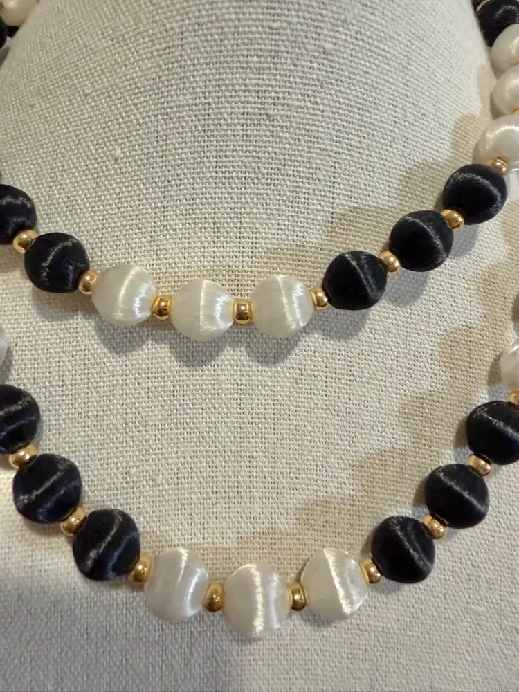 Vintage Black & White Silk Necklace