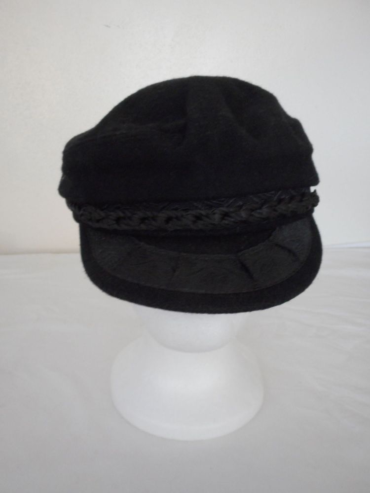 Vintage Woolen Greek Fisherman's Cap Hat Black Made in Greece Estate Find