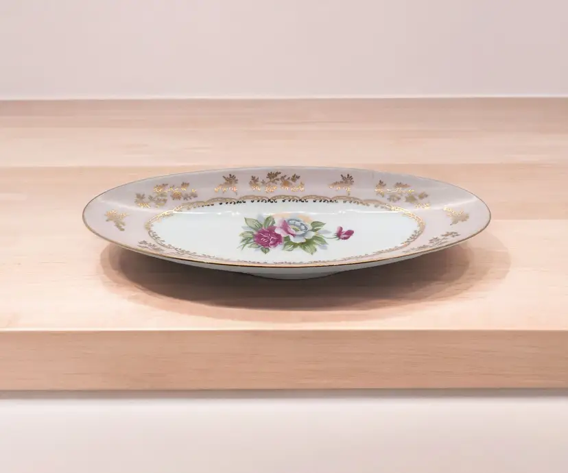 Arnart 5th Ave Porcelain Floral Trinket Serving Dish Vintage Pink Gold Trim