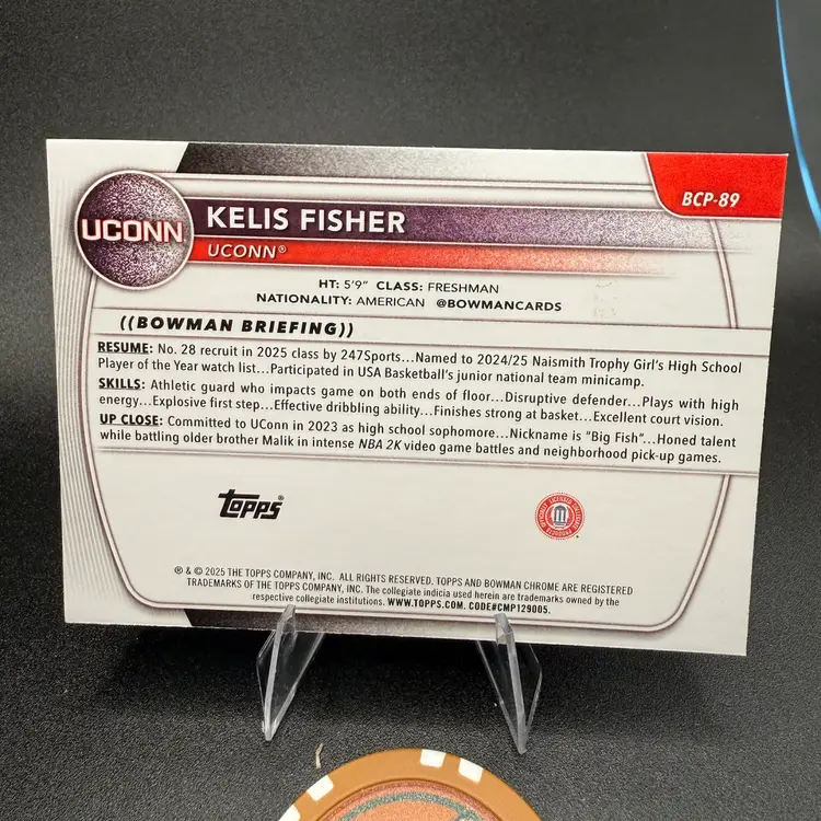 Kelis Fisher #/275 2025-26 Bowman Basketball University Of Connecticut