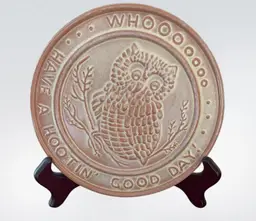 #01 Frankoma Pottery Owl Trivet Made With Oklahoma Clay Have A Hootin Good Day
