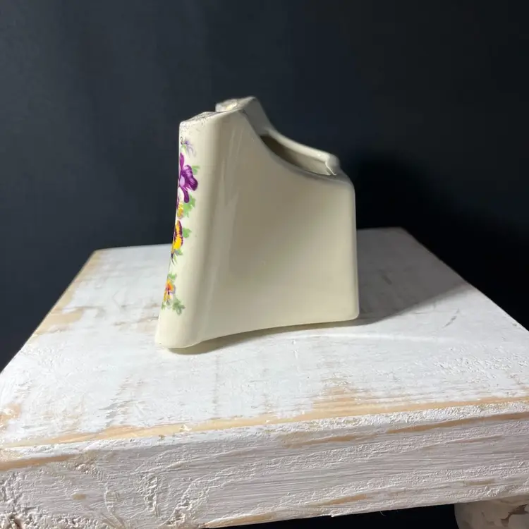 VTG Enesco Porcelain Scroll Shaped Planter With Pansies and 23rd Psalm