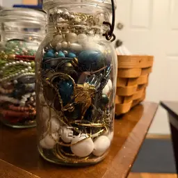 Vintage Ball Jar 8” Filled W/Necklaces Rings Bracelets