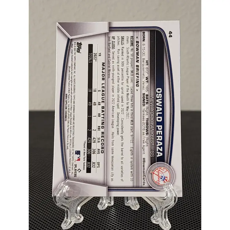 Oswald Peraza 2023 Bowman Chrome Sapphire RC - Yankees