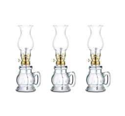 3 Pack of Vintage Look Small 7.5" Oil Kerosene Lamps Clear Glass Lamp w/ Wicks
