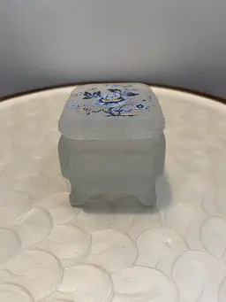 Westmoreland Frosted Glass Painted Trinket Box