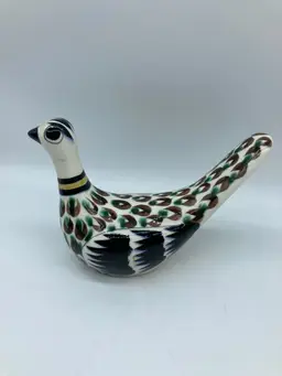 Vintage Tonala Mexican Hand Painted Glazed Pottery Bird Folk Art Dove Signed