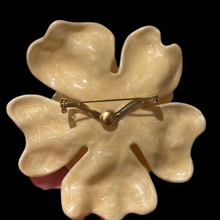 45. St John Stamped Lucite Crystal Camellia Flower  Designer Brooch  massive big large Statement Runway Vintage Couture RARE!
