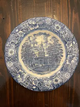 Liberty Blue Staffordshire Ironstone Dinner Plate - Independence Hall VTG 9.5”