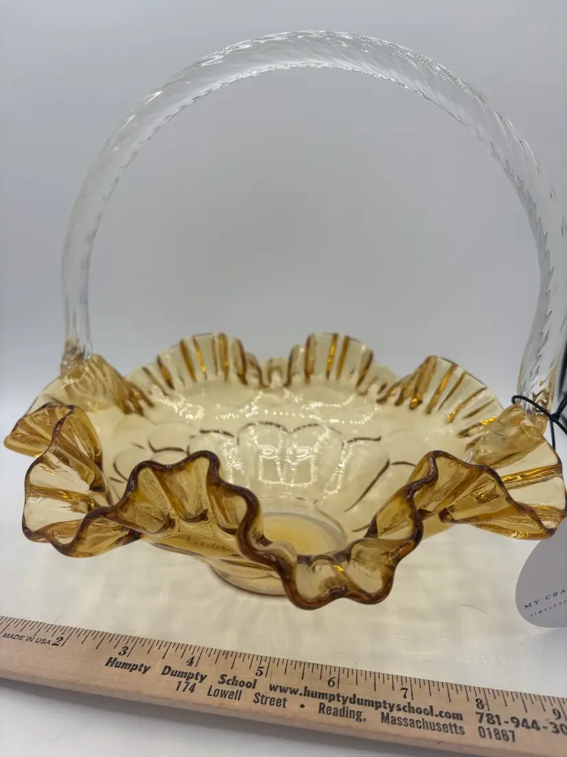 Fenton Art Glass Basket - Marked On Bottom And Sticker Intact
