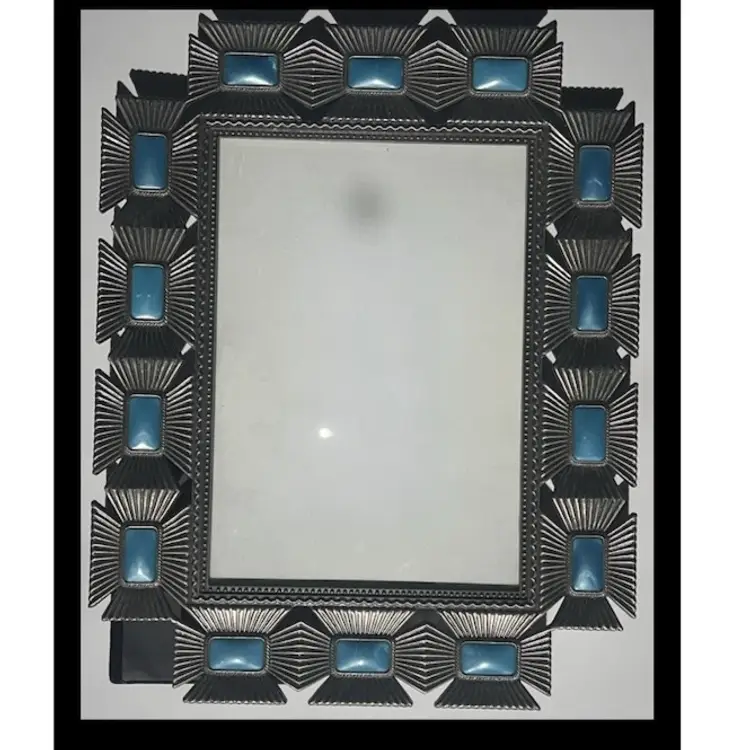 Native American Southwest Style Heavy Metal Photo Frame Silver Turquoise 5x7