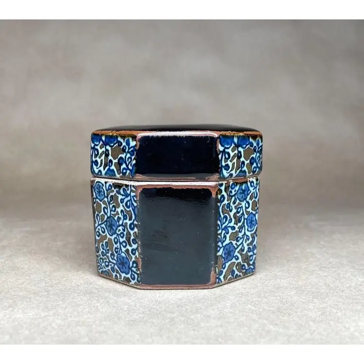 Takahashi Handcrafted Octagonal Trinket Box With Lid San Francisco Blue Black Brown