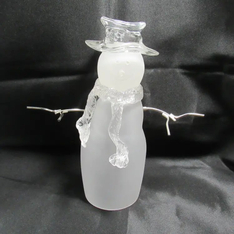 9" Frosted Glass Snowman w/ Metal Magnetic Arms Tabletop Decor