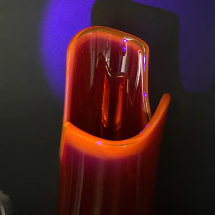 Vtg Smith Glass UV Reactive 16" Simplicity Flame Amberina Swung Glass Vase