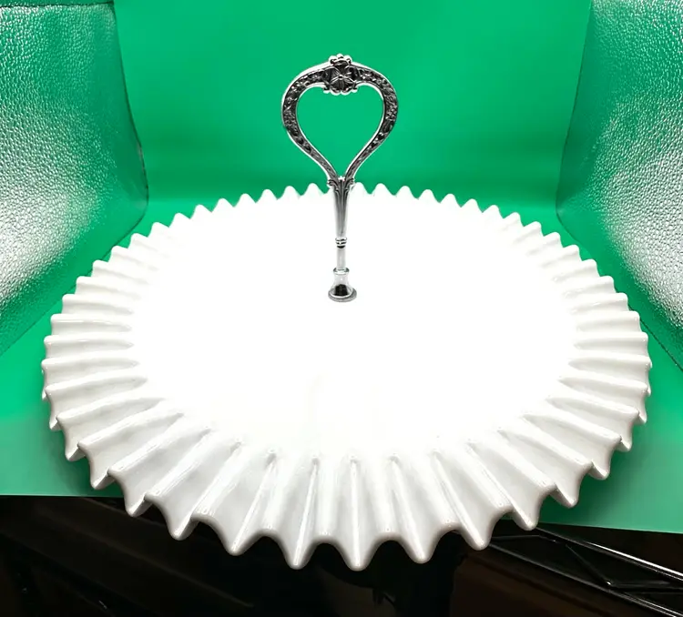 Large Fenton Milk Glass Serving Platter Crimped Hobnail 14 Inches
