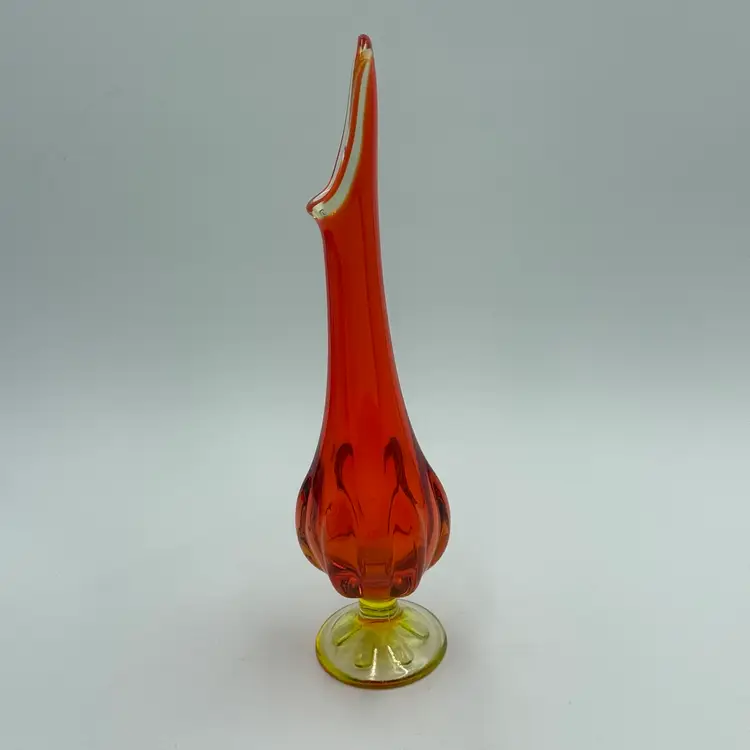 Vintage MCM Viking Glass Epic 6 Petal Swung Vase Amberina Orange