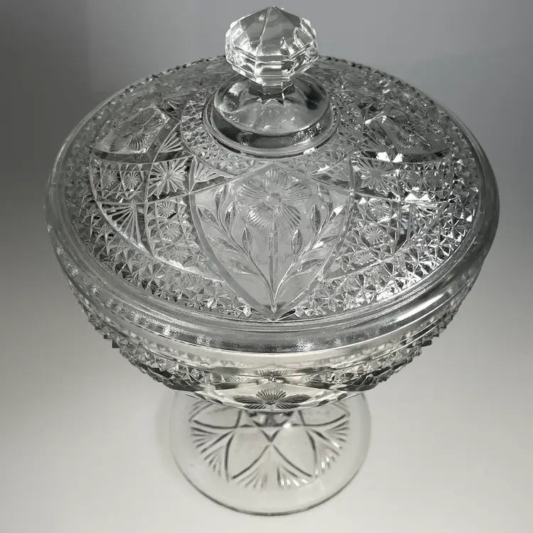 EAPG Indiana Glass 167 Garden Pink Clear Lid Covered Compote Antique Floral 9"