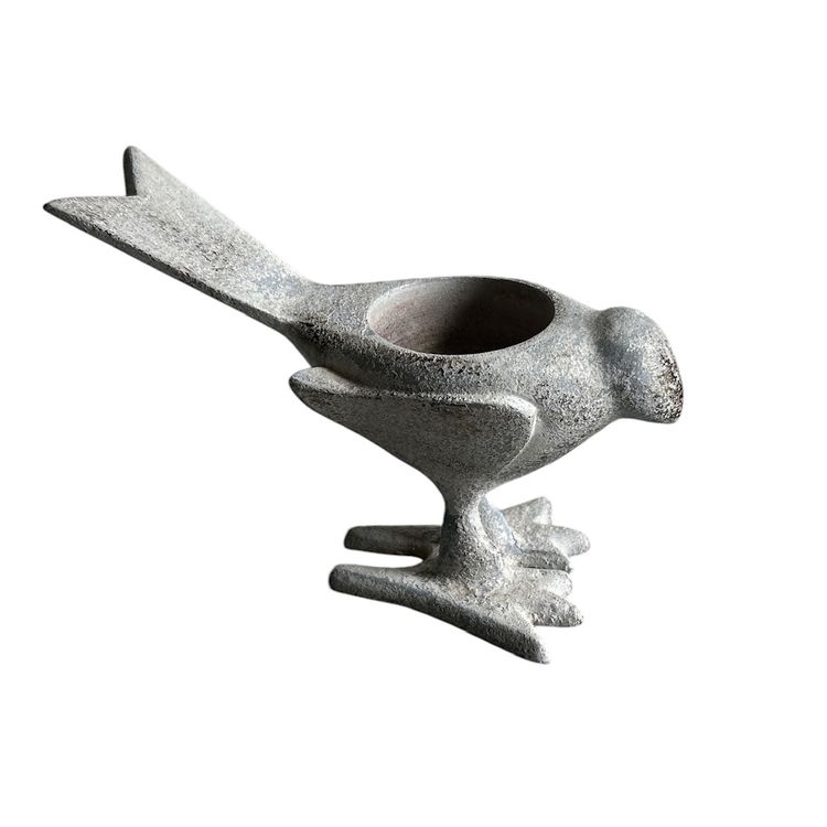 Vintage Gray and Black Metal Bird Figurine Tealight Holder