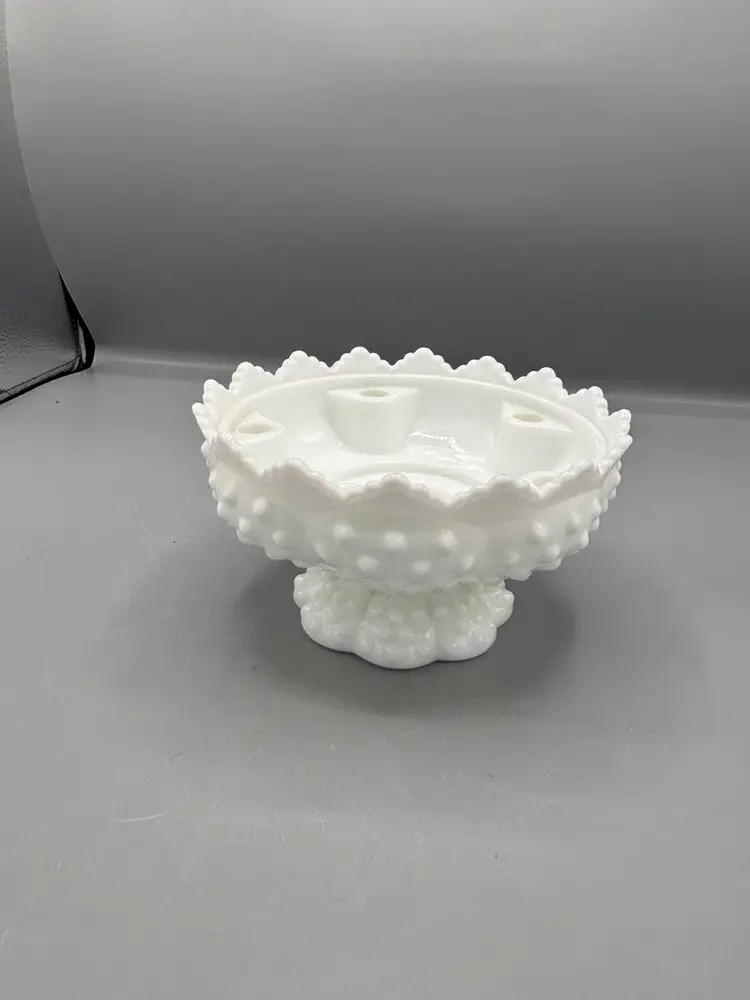 White Fenton hobnail milk glass footed taper candle holder