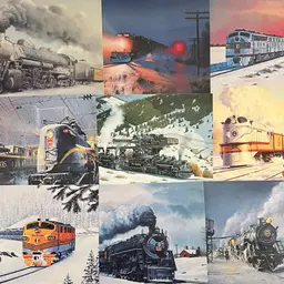 Christmas Greeting Cards Train Railroad Locomotive Vintage 1990s Unused Lot of 9