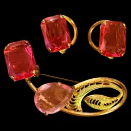 Made In Germany Acrylic Rhinestone Brooch and Clip On Earring Set 2.5”