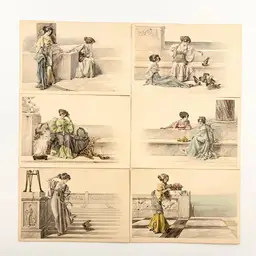 Antique French Postcards Pretty Young Ladies Art Nouveau Early 1900s Signed