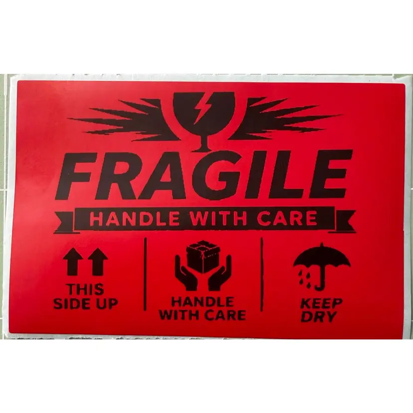 50 Pack - Basic - 3” X 2” Square Fragile Stickers/ Decals - Gloss Finish