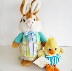 Vintage Easter Bloomer Bunny & Feathers Duck American Greetings Plush With Tags