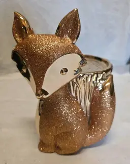 Bath And Body Works 3 Wick Candle Holder Pedestal Gold Glitter Fox Tree Stump