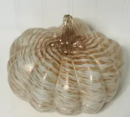 Handmade Art Glass Pumpkin Squash Hand Blown Brown Speckled Fall Decor