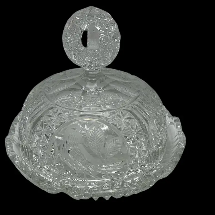 Vintage Hofbauer Crystal Cheese Or Butter Dish From The Byrdes Collection, 7” Wide x And 7” Tall With The Finial