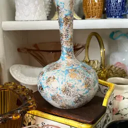 Hobbiest Ceramic Long Neck Vase Blue White Gold Speckle