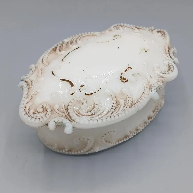 Antique Victorian Dithridge Milk Glass Trinket Box, AS IS, GLOWS