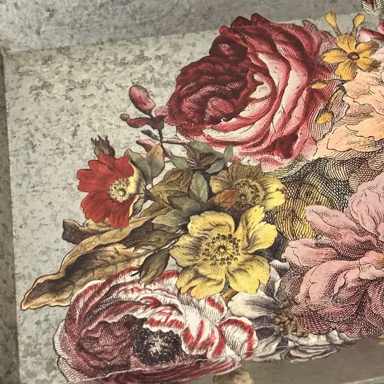 Up-Cycled Galvanized Tray With Florals 23”x 11”