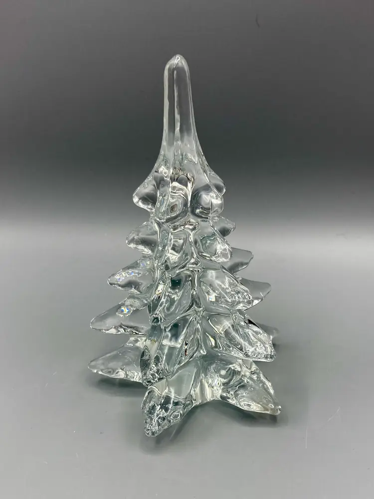 Vintage Clear Glass Christmas Tree Paperweight
