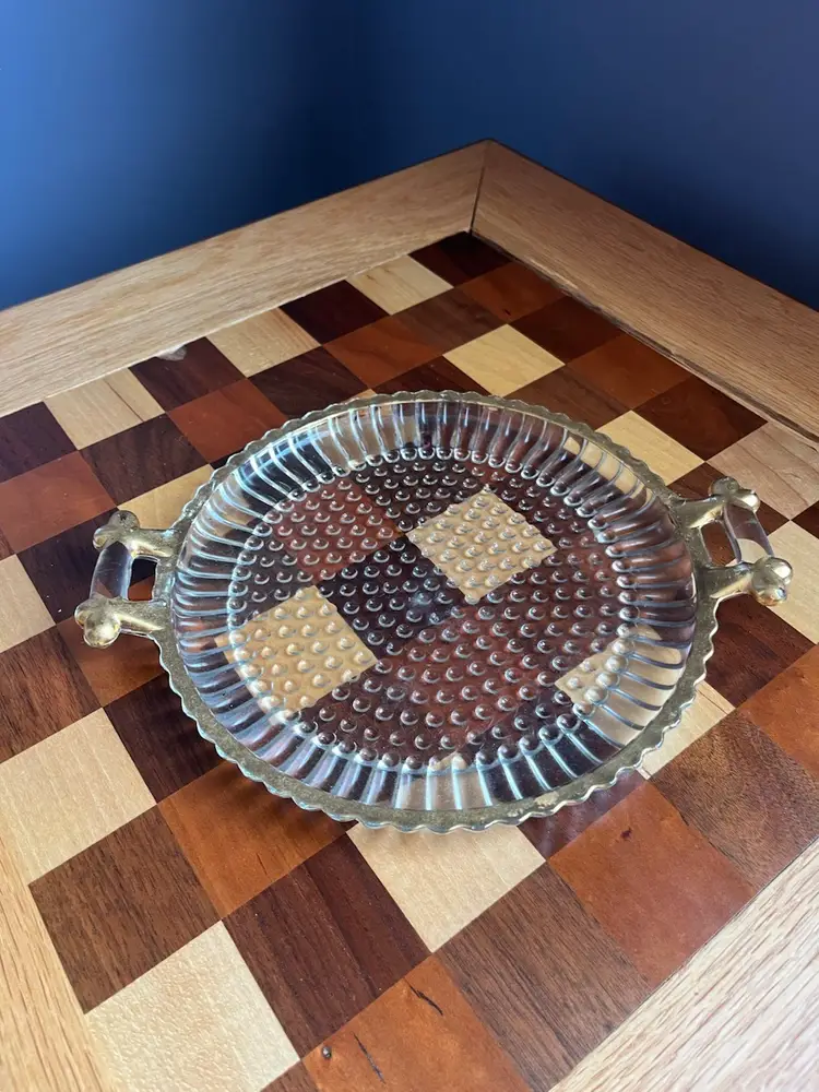 Vintage Jeanette glass hobnail platter